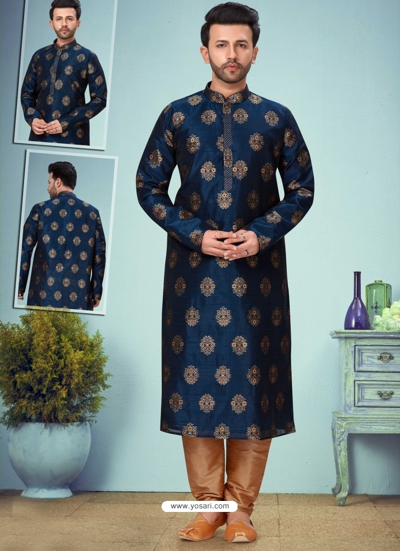Navy Blue Exclusive Readymade Designer Kurta Pajama