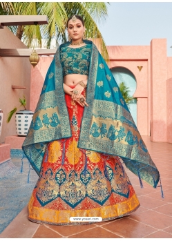 Red Designer Banarasi Silk Jacquard Wedding Lehenga Choli