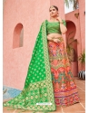 Light Orange Designer Banarasi Silk Jacquard Wedding Lehenga Choli