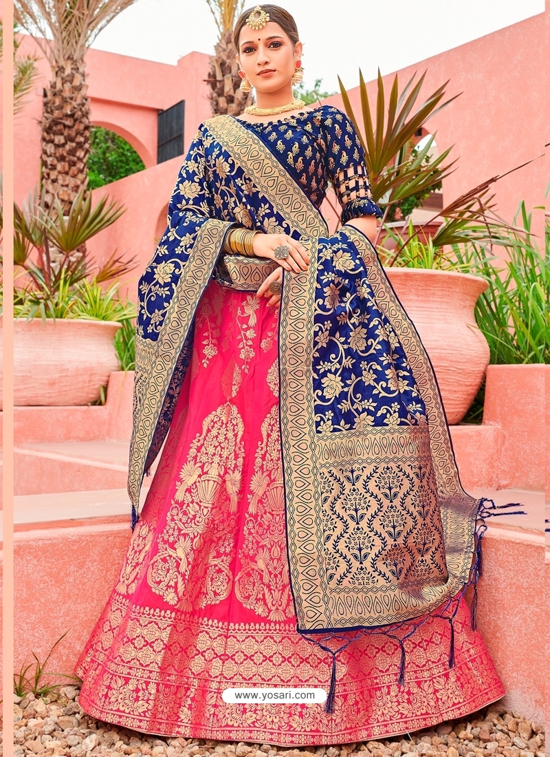 Fuchsia Designer Banarasi Silk Jacquard Wedding Lehenga Choli