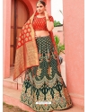 Dark Green Designer Banarasi Silk Jacquard Wedding Lehenga Choli