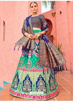 Jade Green Designer Banarasi Silk Jacquard Wedding Lehenga Choli