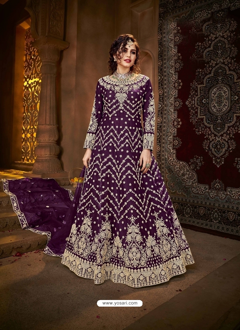 Purple Latest Designer Party Wear Net Gown Suit