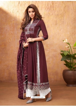 Wine Designer Readymade Kurti With Palazzo