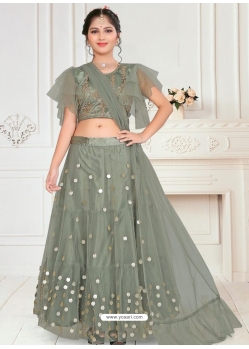 Grayish Green Designer Net Wedding Lehenga Choli
