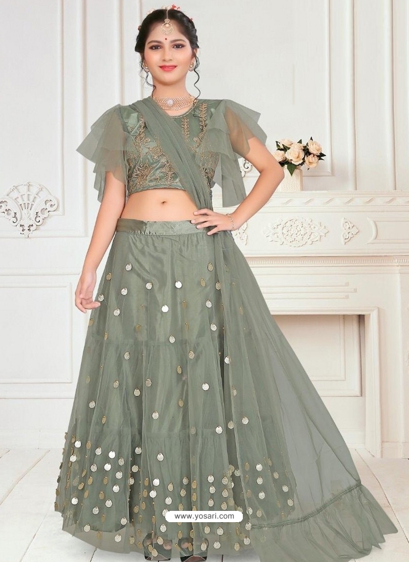 Grayish Green Designer Net Wedding Lehenga Choli