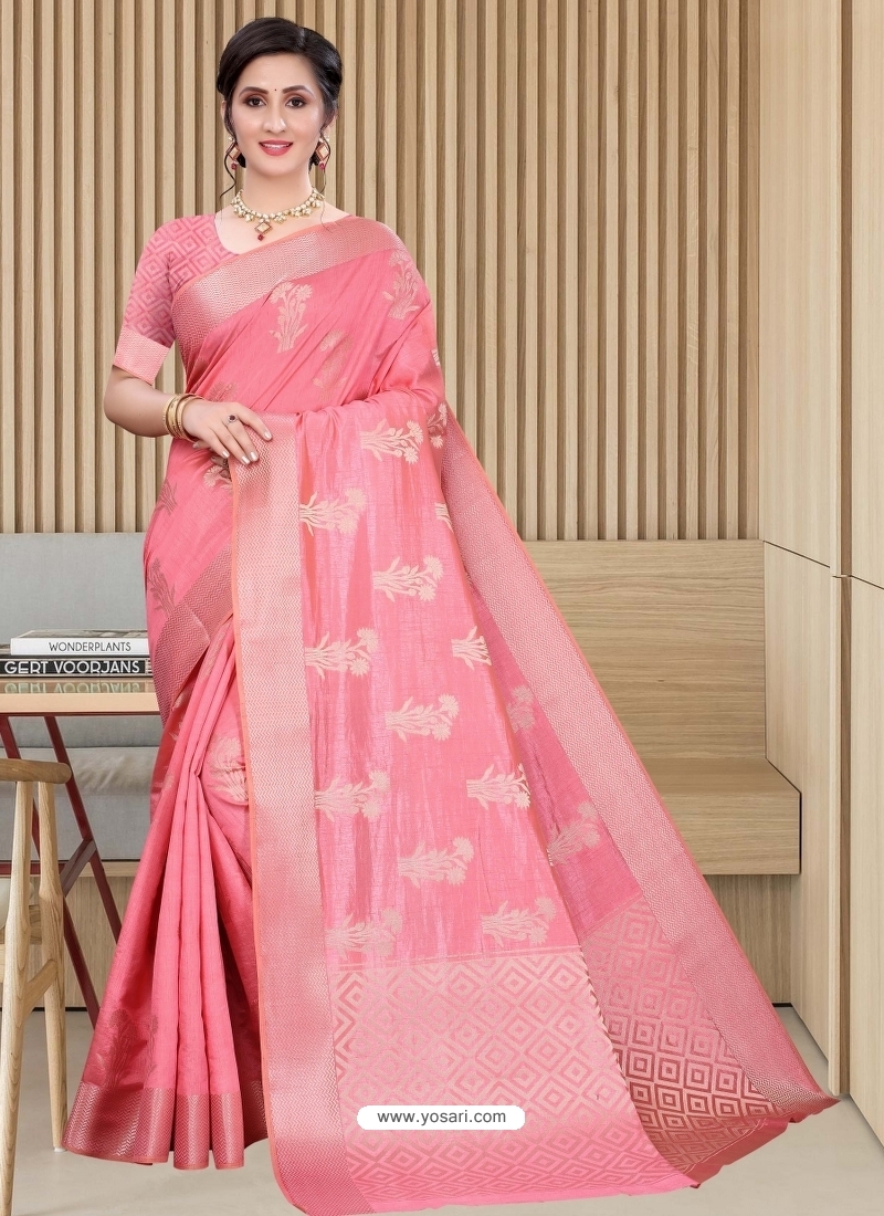 Peach Latest Designer Silk Party Wear Sari