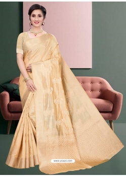 Cream Latest Designer Silk Party Wear Sari