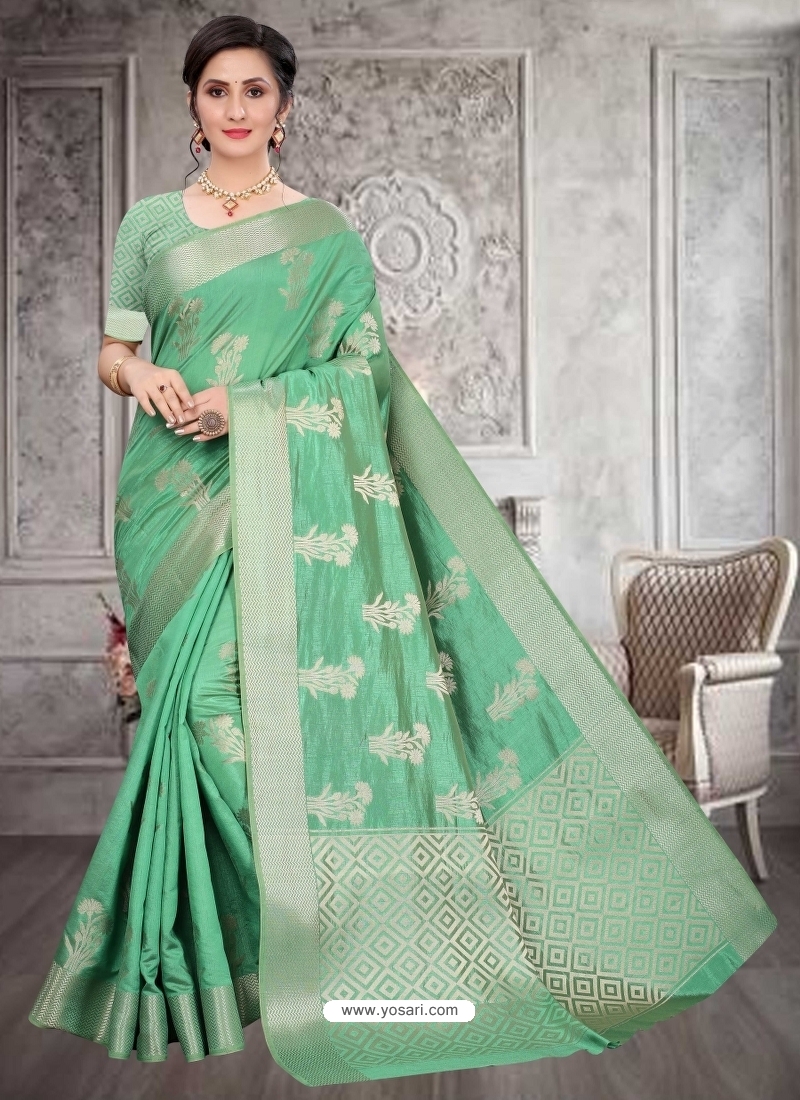 Jade Green Latest Designer Silk Party Wear Sari