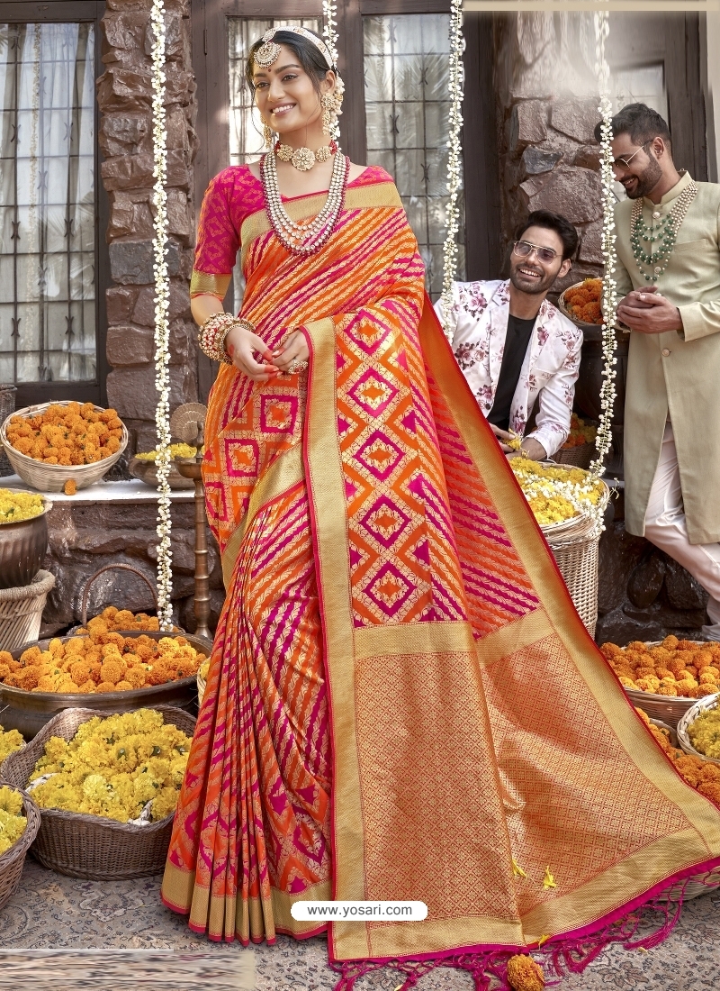 SajaSajo Handloom Sarees : Buy SajaSajo Hand Woven Tye Dye Pure Ghicha Silk  Saree- Multi-Color with Unstitched Blouse (Set of 2) Online | Nykaa Fashion