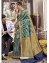 Aqua Mint Heavy Designer Wedding Wear Silk Sari