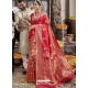 Tomato Red Heavy Designer Wedding Wear Silk Sari