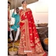 Red Heavy Designer Wedding Wear Silk Sari
