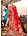 Red Heavy Designer Wedding Wear Silk Sari