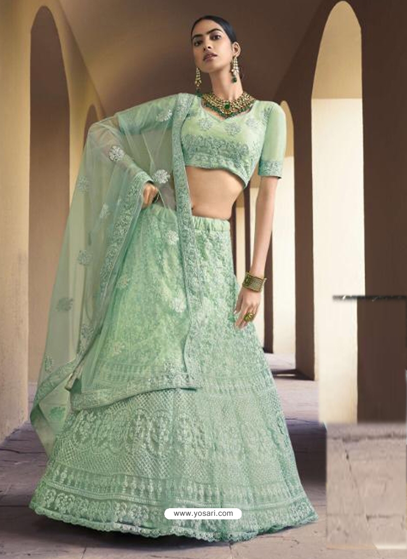 Sea Green Designer Soft Net Wedding Lehenga Choli