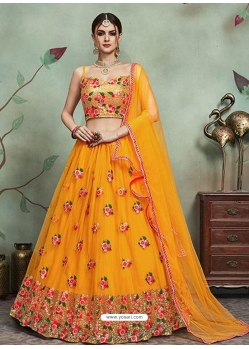 Mustard Designer Soft Net Wedding Lehenga Choli