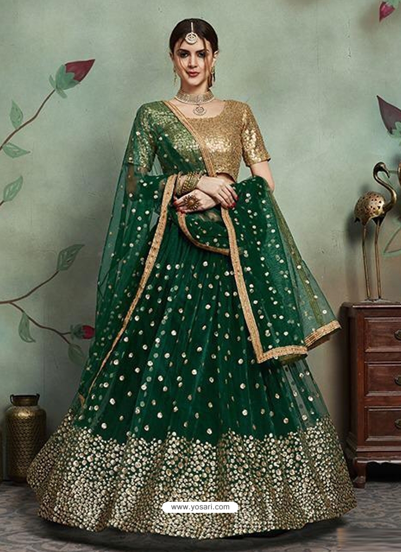 Dark Green Designer Soft Net Wedding Lehenga Choli