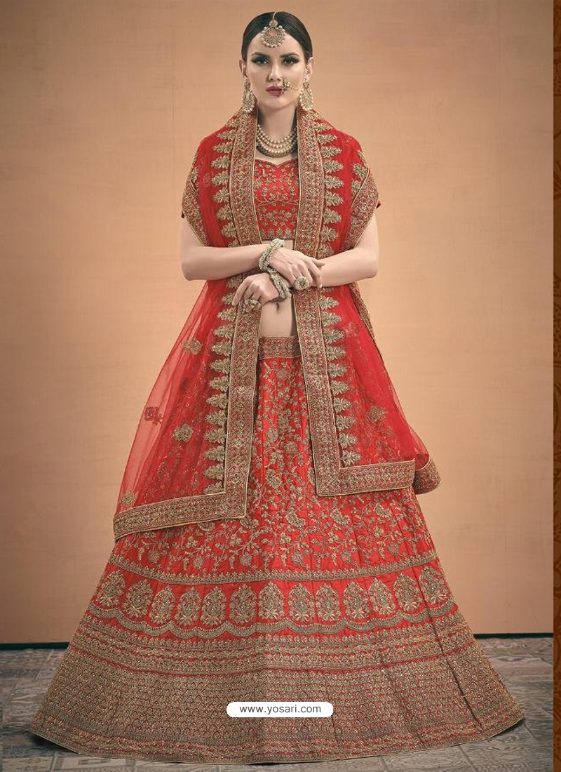 Red Designer Satin Wedding Lehenga Choli