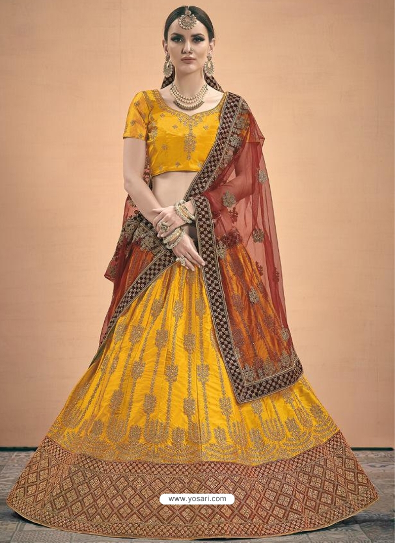 Yellow Designer Satin Wedding Lehenga Choli