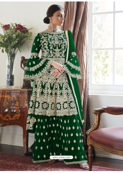 Dark Green Designer Party Wear Butterfly Net Palazzo Suit