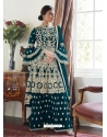 Teal Blue Designer Party Wear Butterfly Net Palazzo Suit