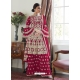 Rose Red Designer Party Wear Butterfly Net Palazzo Suit