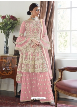 Pink Designer Party Wear Butterfly Net Palazzo Suit