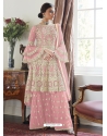 Pink Designer Party Wear Butterfly Net Palazzo Suit