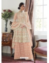 Light Orange Designer Party Wear Butterfly Net Palazzo Suit