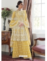 Yellow Designer Party Wear Butterfly Net Palazzo Suit