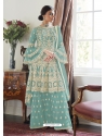 Sky Blue Designer Party Wear Butterfly Net Palazzo Suit