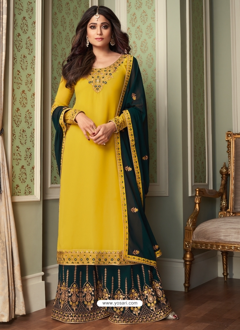 Yellow Designer Party Wear Georgette Palazzo Suit