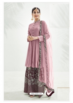 Dusty Pink Designer Party Wear Chinon Palazzo Suit