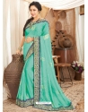 Aqua Mint Heavy Designer Wedding Wear Fancy Fabric Sari