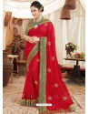 Red Heavy Designer Wedding Wear Fancy Fabric Sari