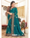 Teal Blue Heavy Designer Wedding Wear Fancy Fabric Sari