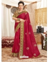 Crimson Heavy Designer Wedding Wear Fancy Fabric Sari