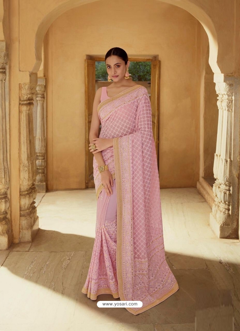 Baby Pink Heavy Designer Party Wear Sari