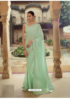 Sea Green Heavy Designer Party Wear Sari