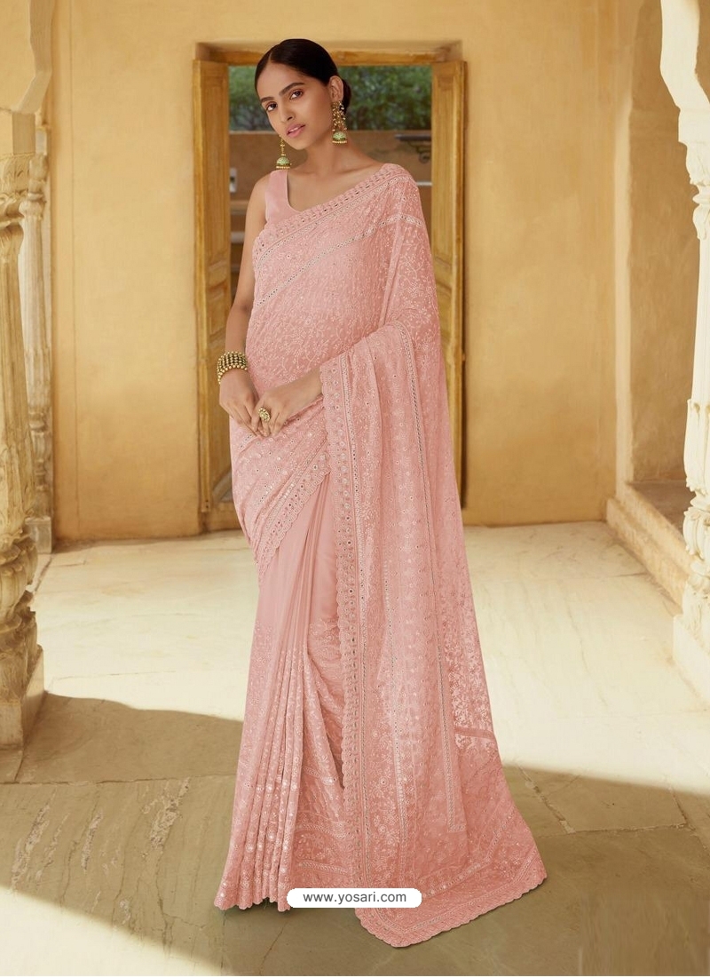 Baby Pink Heavy Designer Party Wear Sari