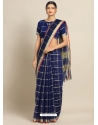 Navy Blue Heavy Designer Party Wear Cotton Silk Sari
