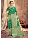 Forest Green Heavy Designer Party Wear Silk Sari