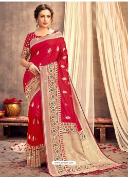 Red Heavy Designer Party Wear Silk Sari