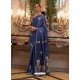Navy Blue Heavy Designer Party Wear Pure Satin Weaving Silk Sari