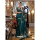 Teal Heavy Designer Party Wear Pure Satin Weaving Silk Sari
