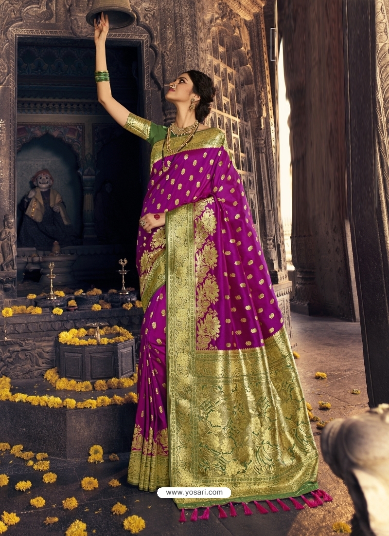 Purple Heavy Designer Party Wear Banarasi Silk Sari
