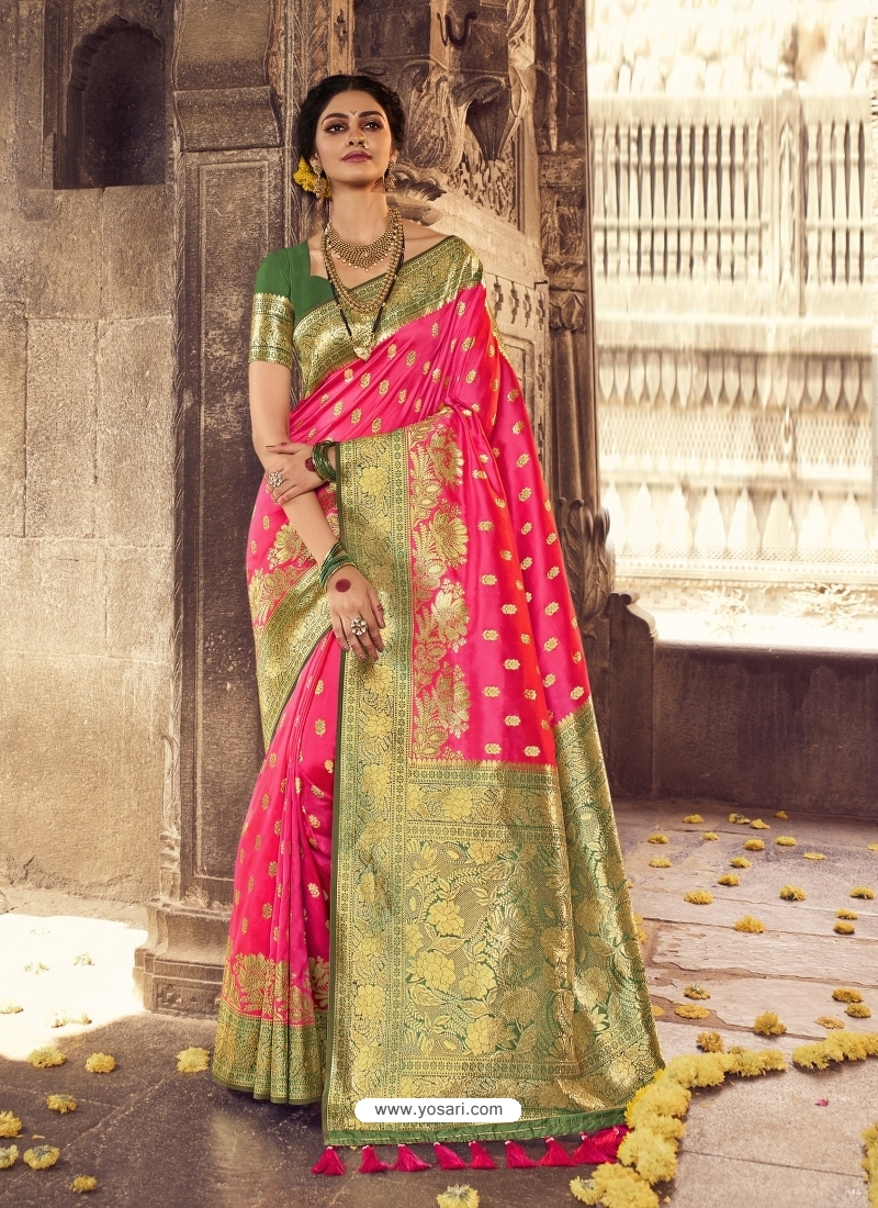 Fuchsia Heavy Designer Party Wear Banarasi Silk Sari