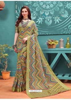 Pista Green Designer Casual Wear Linen Cotton Sari