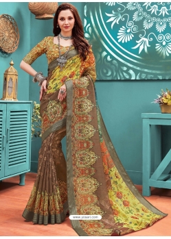Brown Designer Casual Wear Linen Cotton Sari