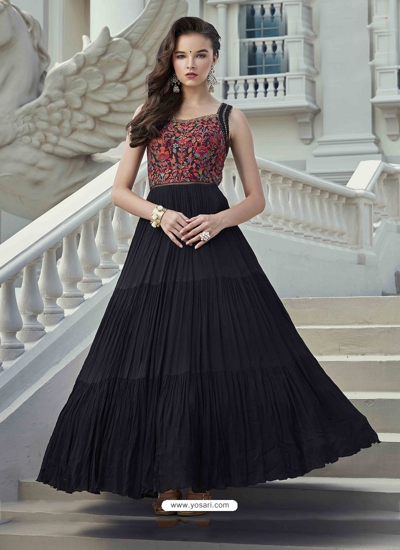 Black Readymade Designer Party Wear Gown Suit
